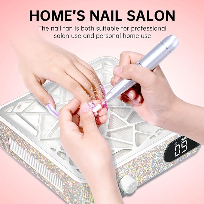 Nail Dust Collector, Cordless Dust Collector Nail Tech, Powerful Vacuum Fan Vent Dust Collector Extractor Dust Suction Machine for Acrylic Nails Polishing, Nail Salon, White Diamond