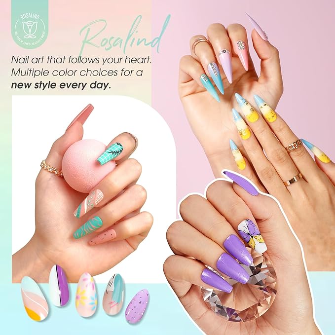ROSALIND 18PCS Gel Nail Polish Set with Base Top Coat (Glossy Matte and Glitter),14 Pcs Pastel Bright Colors Gel Polish Set Macaron Colors Soak Off Nail Polish Gel Nails Art for Women
