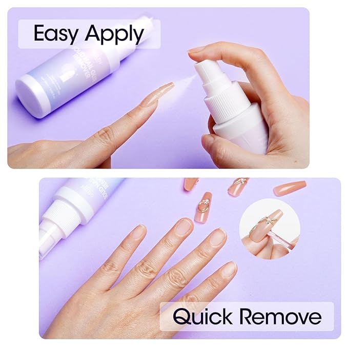 Gellen Solid Gel Nail Glue Remover Spray, 60ML Nail Glue Remover for Press On Nails Acrylic Nails Fake Tips, Acetone Free Soak Off Press-on Nail Removers Glue Off, Not UV Gel Polish Removers