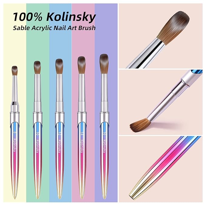 100% Kolinsky Acrylic Nail Brush Size18,Pure Handmade Round Shape (Size 8/10/12/14/16/18) Nail Brushes for Acrylic Application Professional Nail Art Brush Manicure for Women (#18)