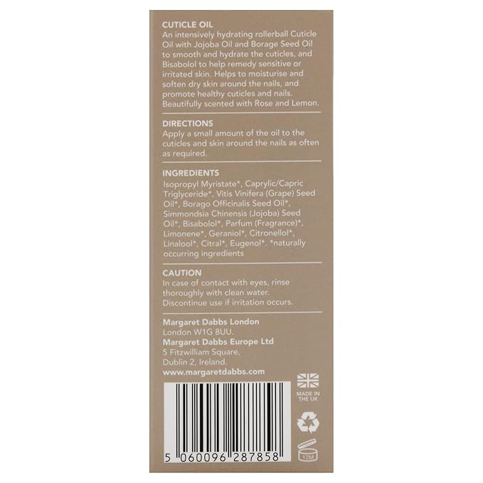 Margaret Dabbs London Pure Cuticle Oil Fast Absorbing Rollerball Oil to Restore Healthy Cuticles with Jojoba Oil and Borage Seed Oil 10ml