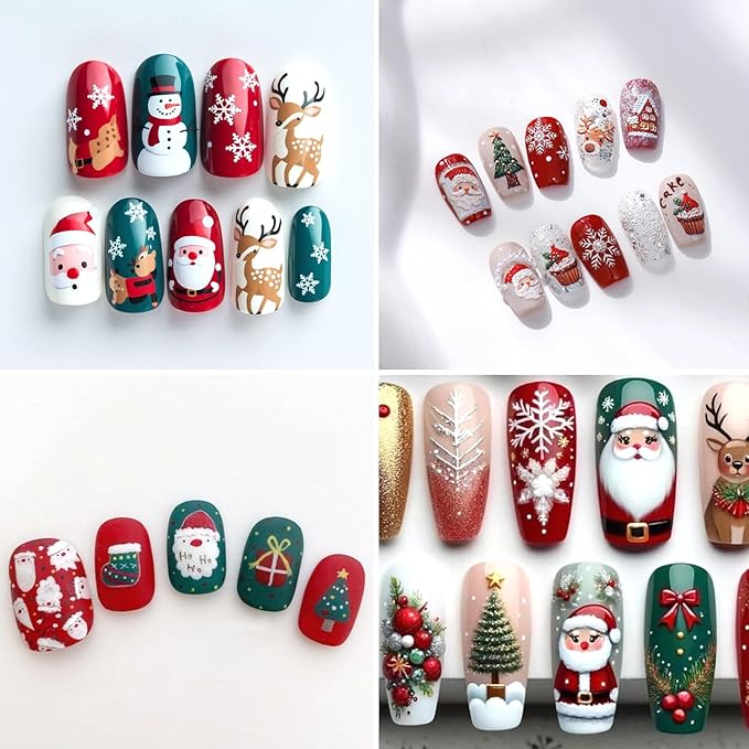 1Sheet Christmas Nail Art Stickers 5D Embossed Cute Santa Claus Elk Designs Nail Decals Self-Adhesive Xmas Tree Snowflake Nail Stickers Christmas House Cake Nail Decal for Women Nails Decoration