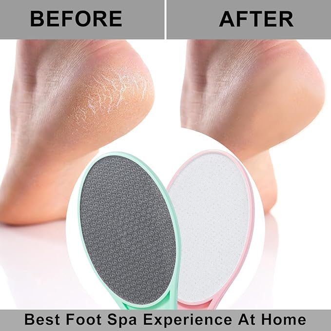 Nano Glass Foot File Callus Remover, 2 Pack Hard and Dead Skin Remover for Feet, Double Sided Foot Scrubber Hygienic Pedicure Tool, Hair Eraser for Softer and Smoother Feet Hands, Green & Pink