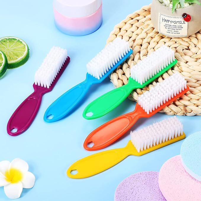 Patelai 30 Pcs Nail Scrubber Brushes Bulk Handle Grip Manicure Brushes for Cleaning Fingernails Pedicure Cleaning Brush for Toes and Fingernail Cleaning(Solid Colors)