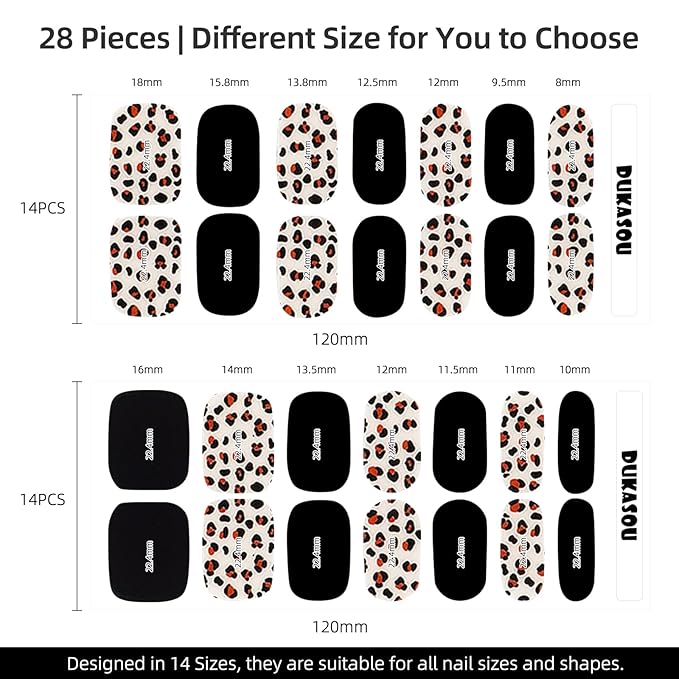 28pcs Semi Cured Gel Nail Strips, Gel Nail Stickers Work with Any UV Nail Lamps, Long Lasting Gel Nail Wraps for Women, includes Prep Pads, Nail File & Wood Stick(Leopard Print)