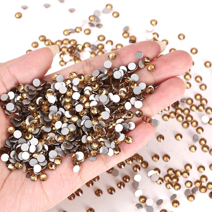 Novani Brown Rhinestones Flatback Rhinestones Glass Gems Stones Jewels Round Gemstones Non-Hotfix Crystal for Crafts,SS20,1440 Pieces,Topaz