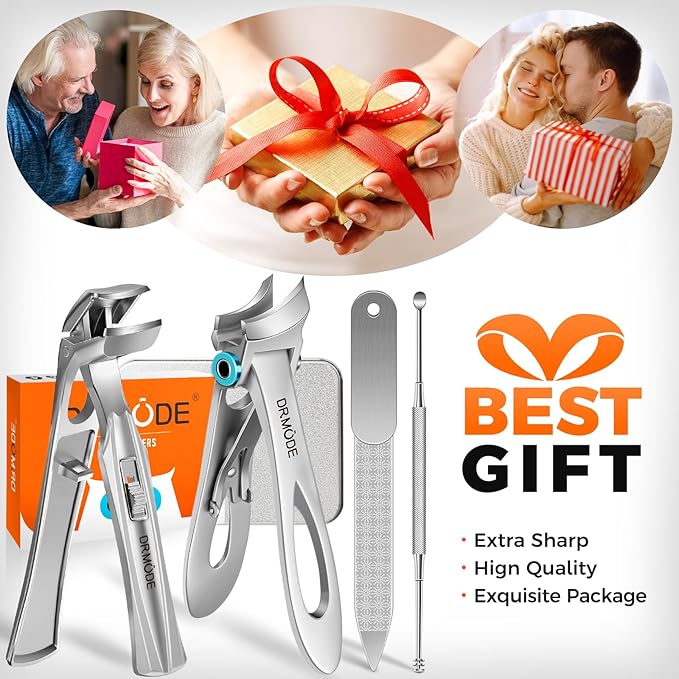 Slanted Toenail Clippers for Seniors Thick Toenails, Angled Head Large Nail Clippers for Men Thick Ingrown Nails with Wide Opening, Nail Cutter with Catcher -Silver