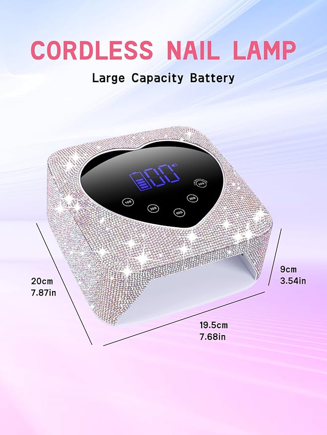 Hongfa Cordless Gel Nail Lamp, Rechargeable UV LED Nail Dryer for Gel Polish with LCD Display, Auto Sensor and 5 Timer Settings Professional Gel Curing Light for All Gel Nail Polish, Manicure Tools
