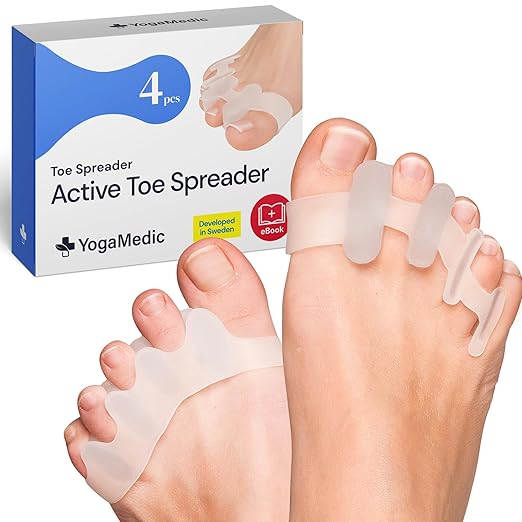 YOGAMEDIC Silicone Gel Toe Spacers - Pack of 4, Adult - Bunion Toe Separator for Relief - Hammertoe Straightener & Active Gel Spreaders