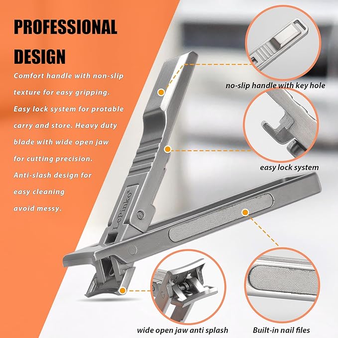 Nail Clipper for Thick Toenails and Fingernails, Portable Toenails Clippers for Seniors, Nail Cutter with Catcher, Nano Glass Nail Buffer, Gifts for Stocking Stuffers Men Women