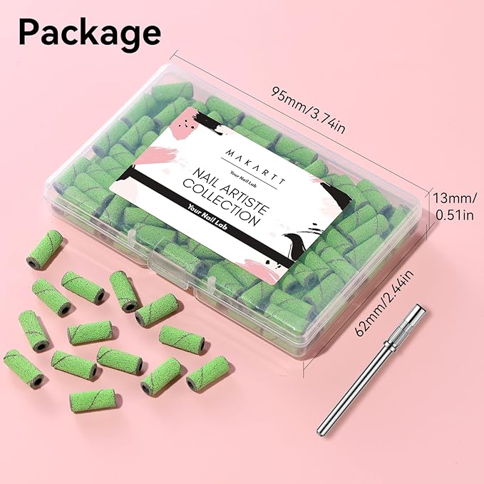 Makartt Sanding Bands for Nail Drill:100 Pcs Small Nail Sanding Files With 2025 Upgrade Design 3.1mm Mandrel Bits,180 Medium Grits (Green, #180)