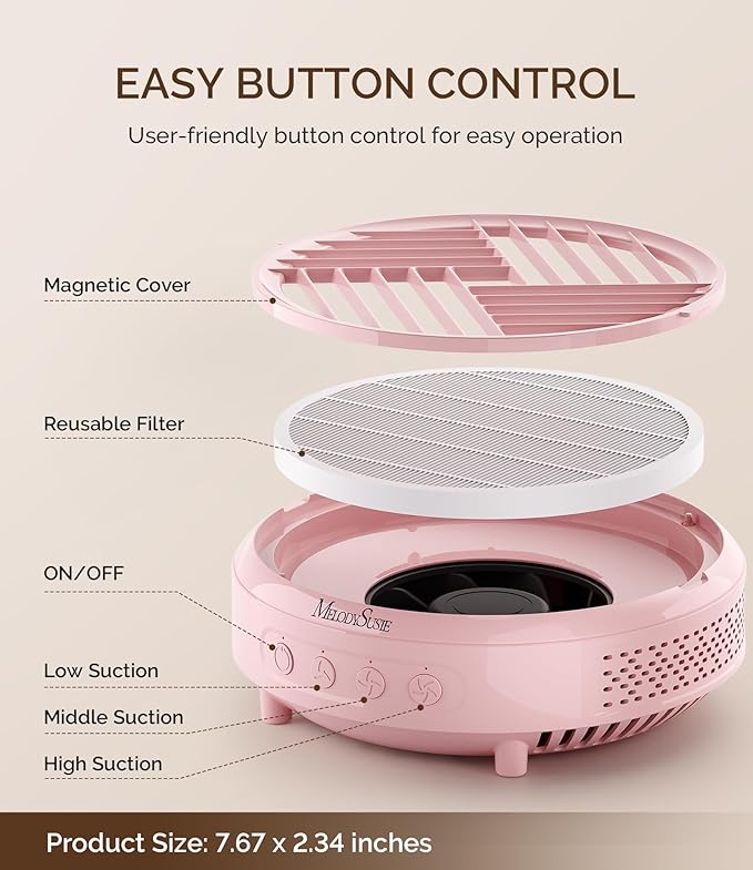 MelodySusie Compact Nail Dust Collector,Hpro 3800RPM Vacuum Fan Dust Extractor with Reusable Filter for Salon & Home