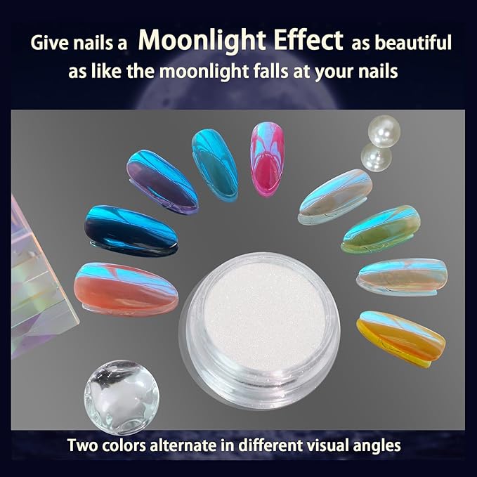 Allstarry Unicorn Chrome Nail Powder, Aurora Mermaid Iridescent White Pearl Nail Chrome Powder Pigment Glitter Fairy Dust for Nail Art, Manicure, Gel Nail Polish - Blue Aurora