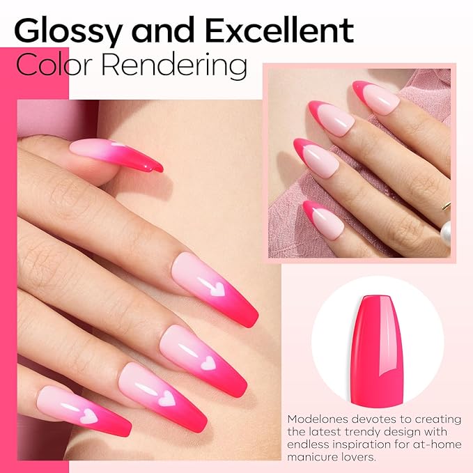 modelones Gel Nail Polish Set 2 PCS 15 ML Hot Pink Neon Vibrant Fluorescent Gel Nail Polish Soak Off UV Hot Pink Nail Art DIY Manicure At Home For Women Girls