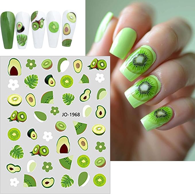 6 Sheets Colorful Fruit Nails Art Stickers Summer Nails Stickers 3D Self Adhesive Fruit Nail Decals Cute Fruits Watermelon Strawberry Cherry Nail Design Nail Art Supplies for Women Nail Decorations