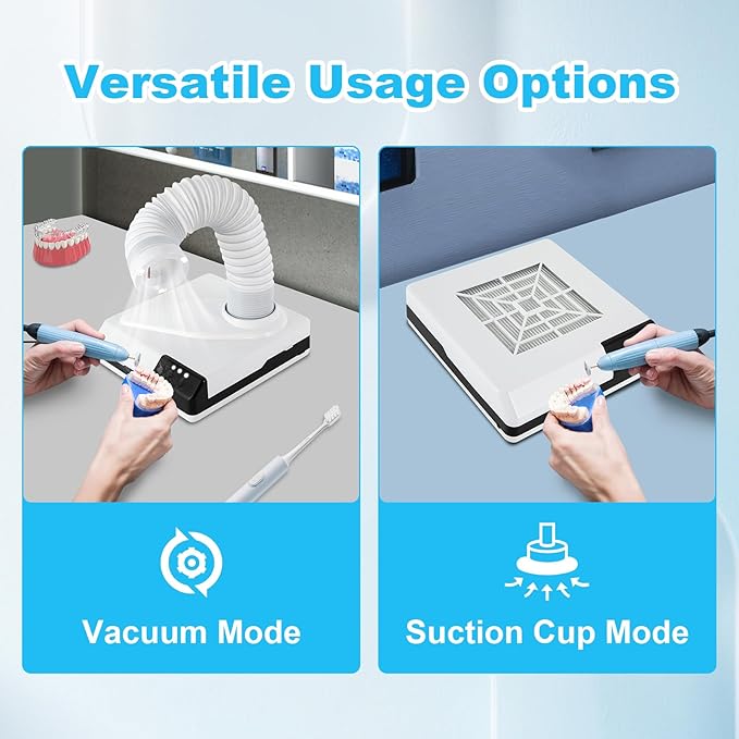 Nail Dust Collector, 60W Dental Polishing Dust Collector with Fan and LED Dual Function Low Noise Dust Suction Machine with Large Caliber Vacuum Cleaner Hose(2.4 In) for Dental Lab Nail Salon (White)