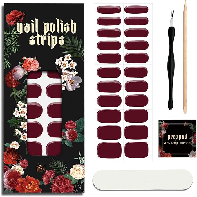 Nail Polish Strips - 22 Pcs Salon Quality Gel Nail Stickers - Long Lasting Wraps (Date Red)