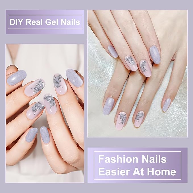 Semi Cured Gel Nail Strips(Butterfly),28 Gel Nail Stickers Wraps Strips Needed UV Lamp, Long Lasting,Easy to Apply