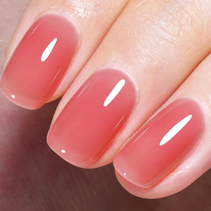 AILLSA Red Jelly Gel Nail Polish Strawberry Color Nude Polish Natural Rose Translucent Gels Polish Sheer Apple Candy Polish Soak Off U V Gel for Nail Art at Home 0.51 Fl Oz /GB92