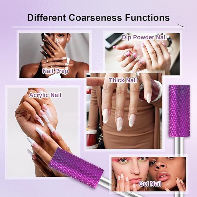 3/32" Small 5.35MM Barrel Bit Tungsten Carbide Nail Drill Bit Safety Bit for Gel & Acrylic Removal, 2- Way Rotating Efile Tip, Salon Electric File Accessory (M Girt, Purple)