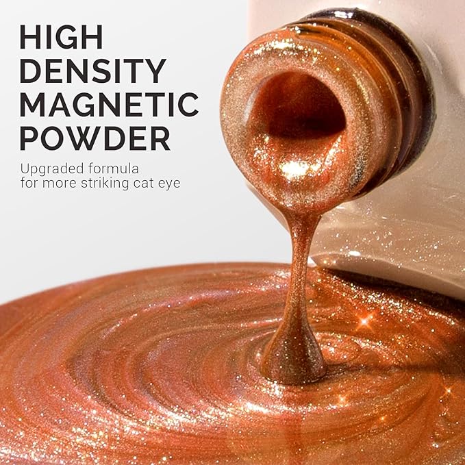 MelodySusie Jeweliver Cat Eye Gel Nail Polish, 0.5 Fl Oz Brown Glitter Holographic Magnetic Nail Polish with Magnet, UV Nail Polish for Nail Art Manicure Salon DIY at Home C68