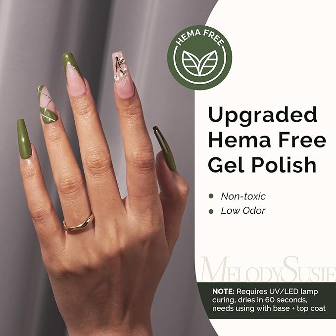 MelodySusie Hema Free Gel Nail Polish, 0.5 Fl Oz Thick Olive Green Gel Polish, Non Toxic, Long Lasting, Soak Off UV Nail Polish, Manicure Nail Design Salon DIY Nail Art at Home 603