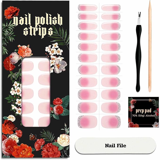 Nail Polish Strips - 22 Pcs Salon Quality Gel Nail Stickers - Long Lasting Wraps (Peach Smoothy Light Pink)