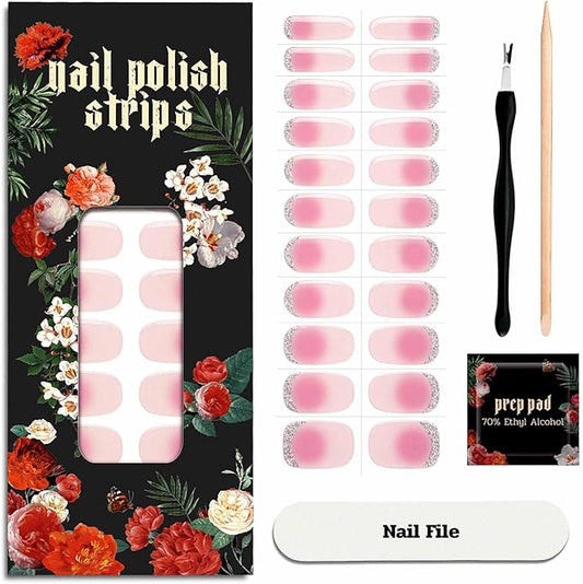 Nail Polish Strips - 22 Pcs Salon Quality Gel Nail Stickers - Long Lasting Wraps (Peach Smoothy Light Pink)