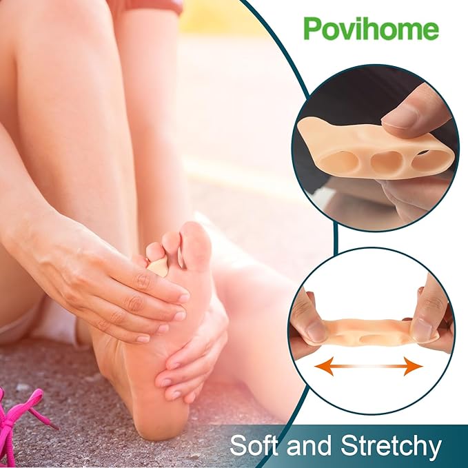 Povihome 10 Pack Pinky Toe Separator and Protectors for Overlapping Toe, Curled Pinky Toes | Spacer for Morton's Neuroma Pain Relief | Firm Support for Straightening | Beige