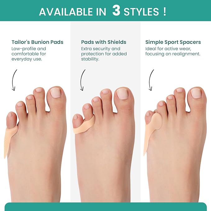Welnove Tailor's Bunion Corrector Pads - 8 Pack Pinky Toe Protector for Overlapping Toe, Bunion Cushion with Separator for Women Men, Gel Shield for Foot Pain Relief, Beige(Sport Spacers)
