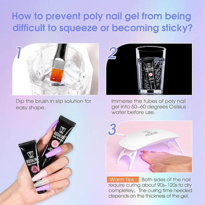 ROSALIND 28 Colors Color Poly Nail Gel Colors Kit with Mini Nail Lamp Clear Neon Poly Nail Gel Starter Kit for Beginners Halloween All Seasons Classic Colors with Everything
