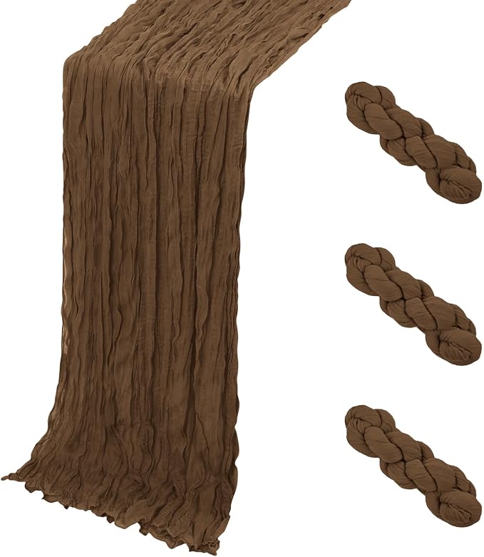 3 Pack Brown Cheesecloth Table Runner, 17 x 108 Inch, Gauze Cheese Cloth Table by Yorcari