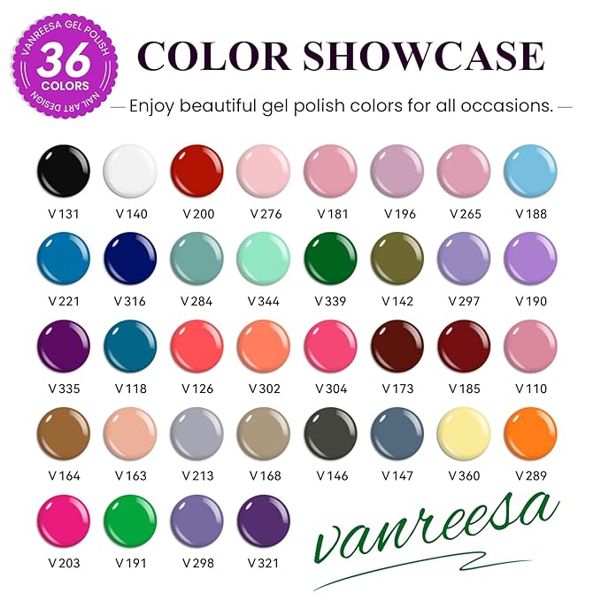 VANREESA Gel Nail Polish Kit with U V Light 52 Pcs Gel Polish Nail Set 36 Classic Colors Nail Polish Set + Base and 3 Effects Top Coat with Manicure Tools Complete Nail Kit Gifts for Women Girls