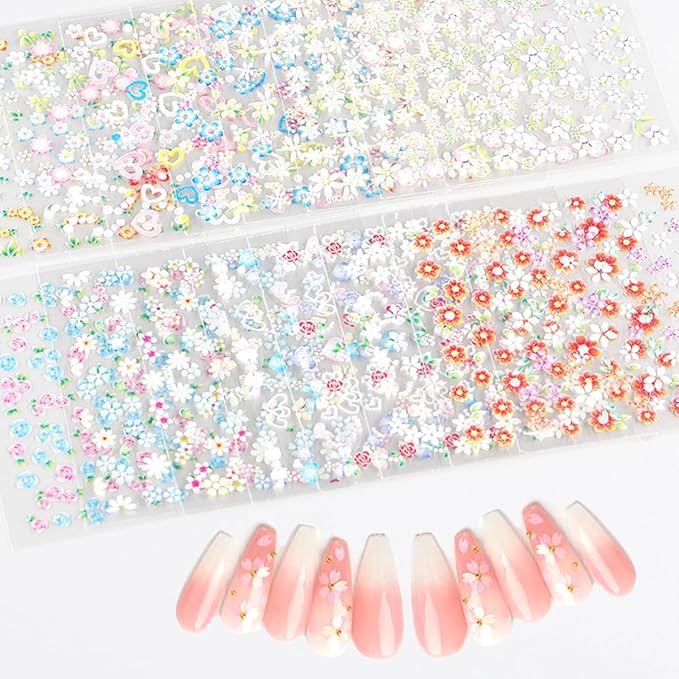 30 Sheets Flower Nail Art Stickers Decals Colorful Flower Nail Stickers 3D Self Adhesive Cute Daisy Floral Nail Decals Heart Nail Supplies Nail Art Design Decoration Accessories for Women DIY Manicure