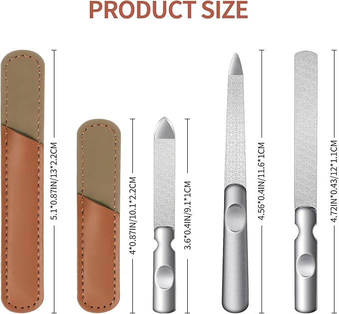 Metal Nail File (3 Pcs), Nail Files for Natural Nails & Toenails, Thick Nails Made of Stainless Steel, Double Sided Metal Nail Files with Anti-Slip Handle for Fingernail Toenail, Home or Salon Use
