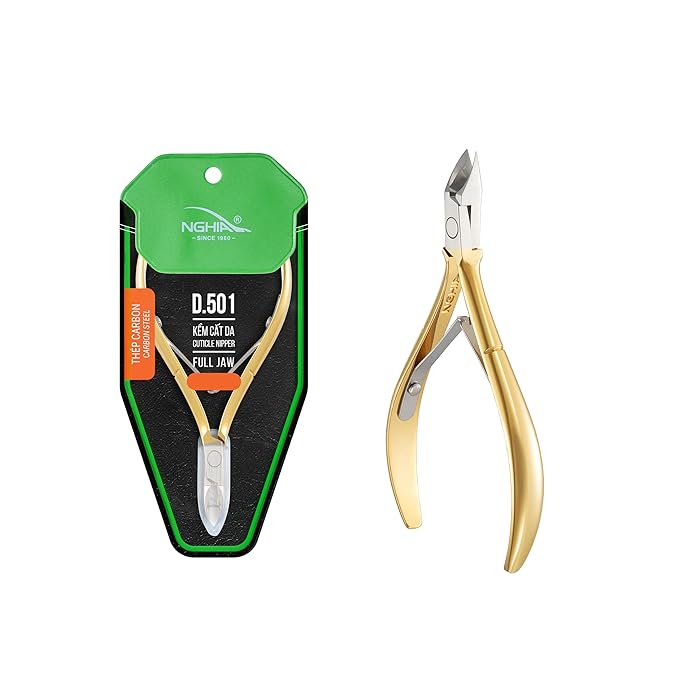 Professional Hard Steel Cuticle Nipper - D-501, Precision Nail Tech Nipper with Gold and Grey Plated Double Spring Jaws - Lap Joint Construction for Superior Performance.