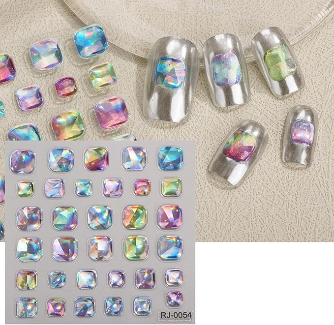 5D Gem Nail Art Sticker Decals Self Adhesive Crystal Rhinestone Embossed Nail Stickers Gem Design 5 Sheet