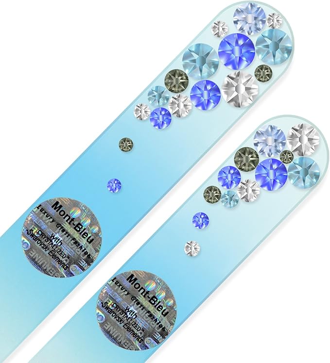 Nail File - Mont Bleu Best Set of 2 Glass Nail Files Hand Decorated with Swarovski Elements - Mothers Day Gifts - Genuine Czech Tempered Glass - Nail Files for Women - Glass Nail File for Nail Art
