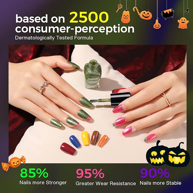 Morovan Dark Nail Polish Set: Glitter Green Dark Red Black Hot Pink Brown Shimmer Fingernail Polish Kit Air Quick Dry Nail Pack for Halloween Nail Art Manicure Gift Holiday Party for Women Girls