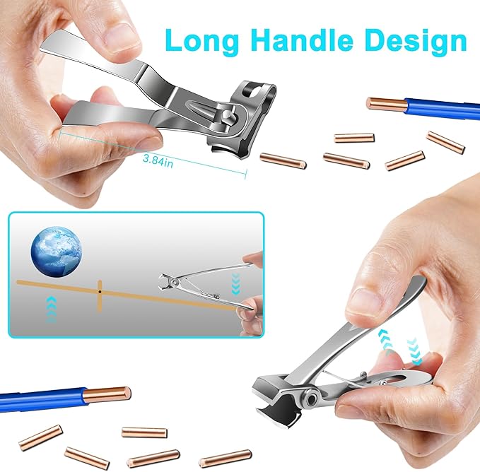 Nail Clippers for Men Thick Nails, 17mm Straight Wide Opening Extra Large Toe Nail Clippers for Adult & Easy Grip 360 Degree Rotary Toenail Clippers for Elderly Cutting Ingrown Toenails