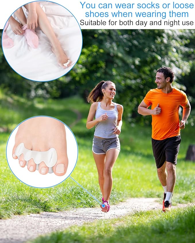 2 Pair Bunion Toe Separators Toe Spacers for Feet Women Men to Correct Their Toes, Foot Alignment, Silicone Toe Spreaders Toe Straightener for Hammertoe, Curled Toes (M, 2 Firm+2 Soft)