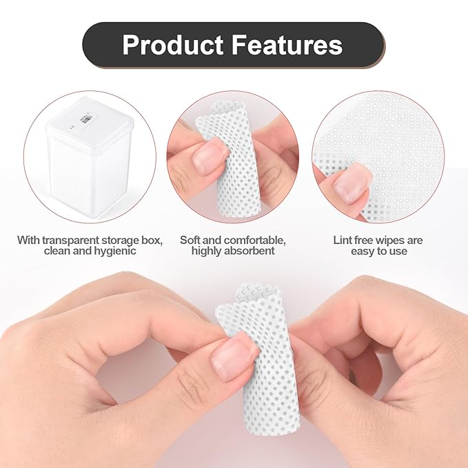 Lint Free Nail Wipes 400Pcs Nail Polish Removal Wipes Disposable Non-Woven Nail Cotton Pads Super Absorbent Eyelash Extension Glue Cleaning Wipes Nail Salon and Home Use