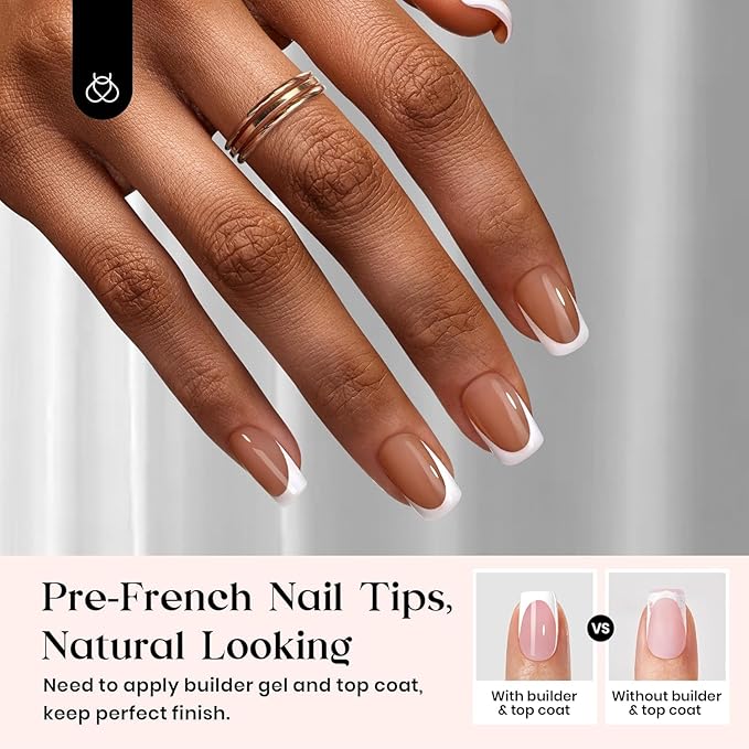 Beetles French Tips Press On Nails: 224 Pcs Brown French Tip Nails Short Squoval Fake Nail Tips,Soft Gel Nail False Nails,DIY Nail Art Salon Quality Manicure Gift For Women