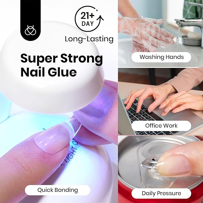 Beetles 2Pcs 15ml HEMA-Free Nail Glue Gel and No Wipe Top Coat Set, Super Strong for Gel Nail Polish Press-On Nail Extension, Shine Effect Long Lasting Soak Off Uv Light DIY Home Gift for Women