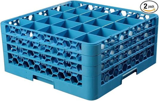 Carlisle FoodService Products Opticlean 25-Compartment Divided Glass Rack with 3 Extenders, Plastic, 19.875 x 19.875 x 8.5 Inches, Carlisle Blue