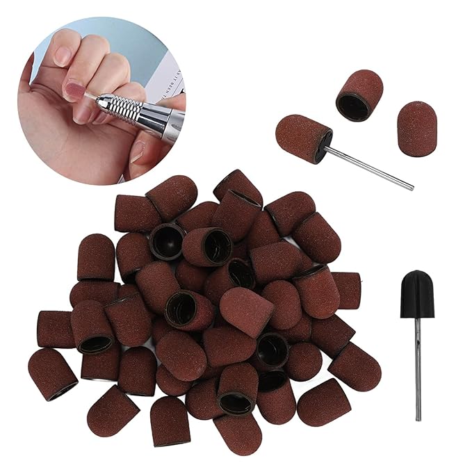 Nail Drill Bits Sanding Caps 120 Grit Polishing Grinding Bands Manicure Tool Set Includes Mandrels for Nail Art Care