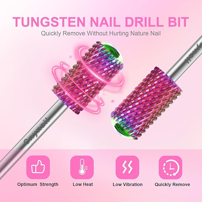 3/32" 2PCS Large Barrel Smooth Round Top Tungsten Carbide Nail Drill Bit Safety Bit for Gel & Acrylic Removal, 2-Way Rotating Efile Tip, Salon Electric File Accessory (C Grit, Multicolor)