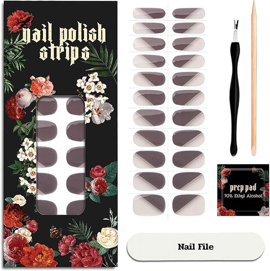 Nail Polish Strips - 22 Pcs Salon Quality Gel Nail Stickers - Long Lasting Wraps (Lost in Maze Brown&White)