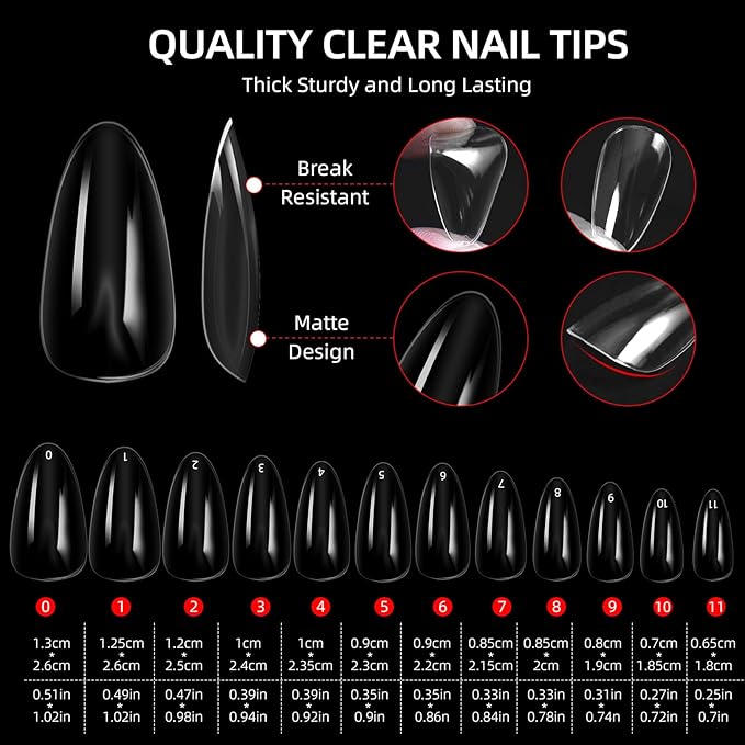 Major Dijit Gel Nail Kit - Beginner Gel Nail Set with Nail Drill, 0.5oz 4-in-1 Nail Glue, 500PCS Medium Almond Nail Tips, Nail Clipper, UV Lamp for Nail Extension & Art (Medium Almond)