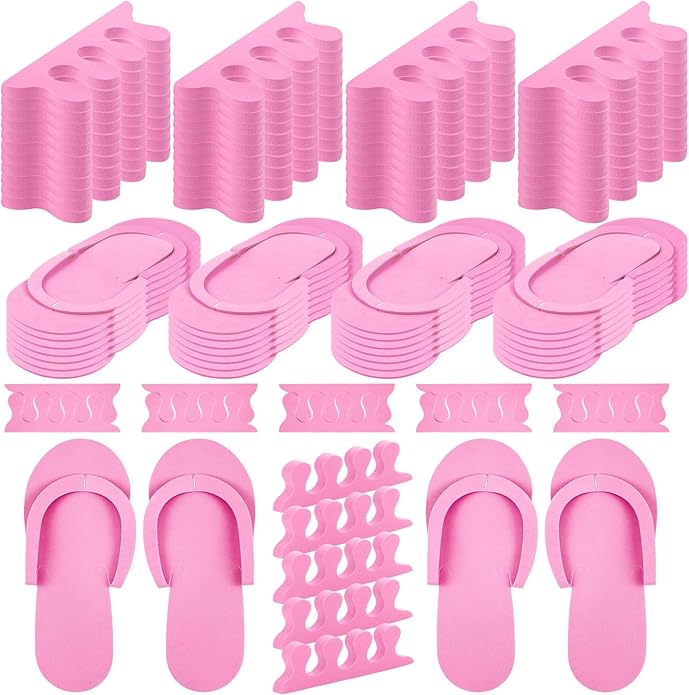 300 Pairs Disposable Pedicure Slippers and Toe Separators Kit Include 80 Disposable Foam Pedicure Flip Flops 220 Pairs Toe Separators for Women Nail Spa